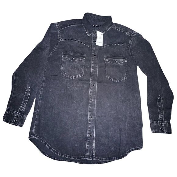 NWTs Mavi Denim Studded Long Sleeve Snap Button Shirt Size Small - Picture 1 of 12